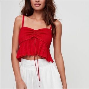 Wilfred| Aritzia| ‘Dareau’ Red Camisole Ruched Crop Top w/Adjustable Straps Sz M